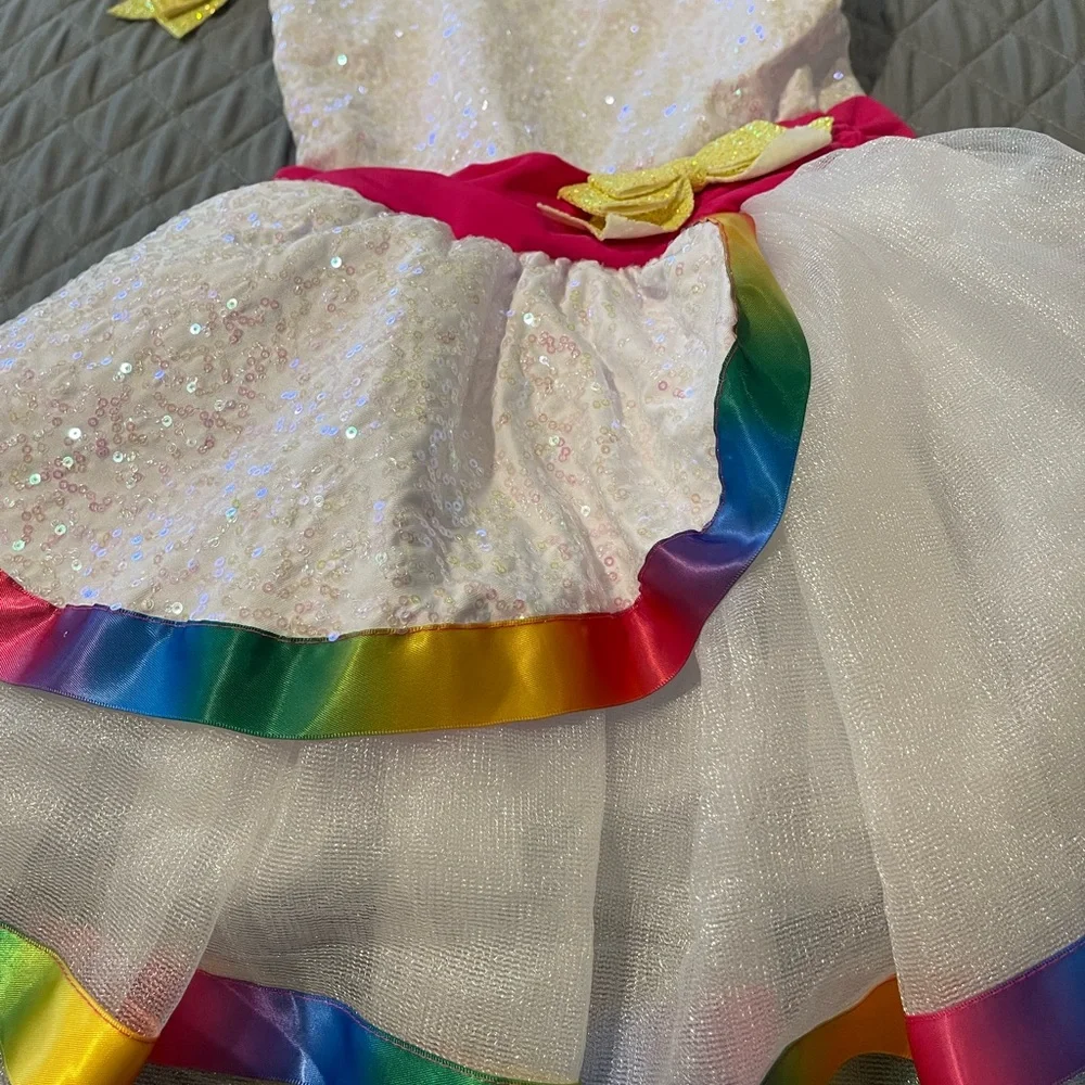 Revolution Pink and White/Rainbow Kids Dance Costume